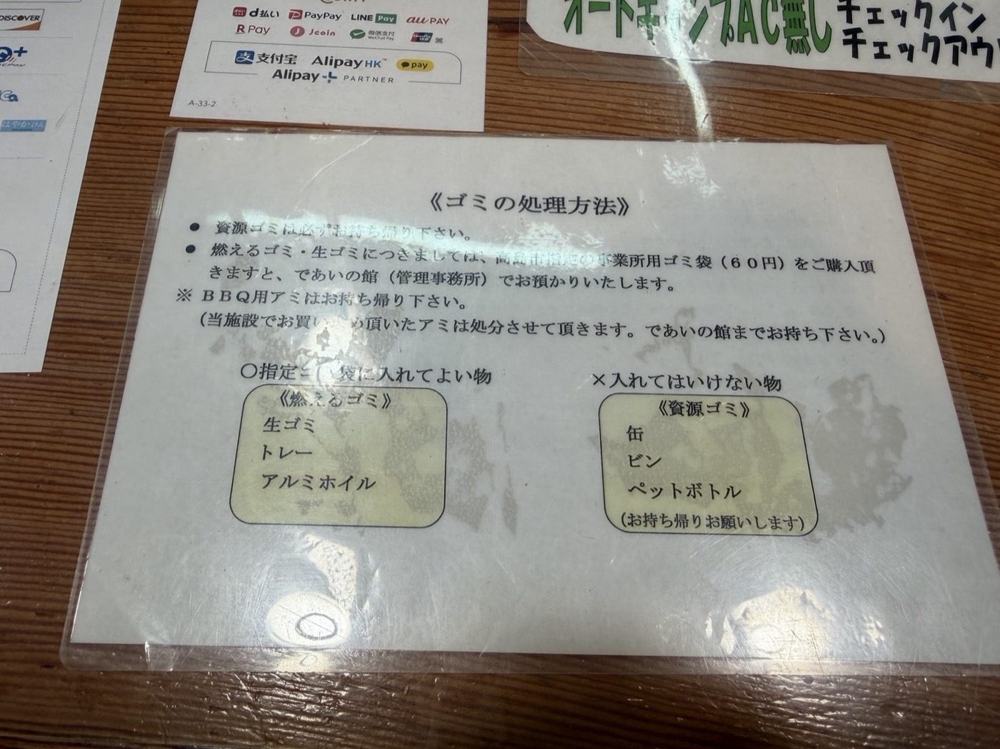 ゴミの処理方法が書かれた掲示